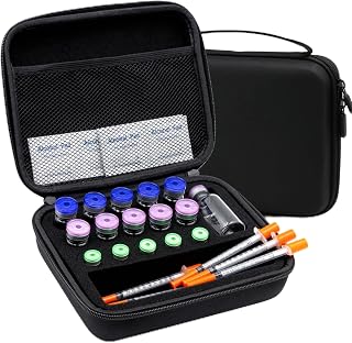 Peptide Case for Fridge Bac Water for Peptides for 3ml 5ml 10ml 30ml Vials | 16 Slots Insulin Vial Protector Case, Peptide Travel Holder Case Storage Organizer Bag for Diabetics Standard Only Box Black