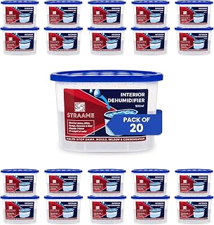 Straame Interior Dehumidifier 500ml, Moisture Absorber Crystals, Pack of 20 | No-electric design absorbs moisture for 4-6 weeks, helping reduce condensation, musty smells, mould & mildew in indoor spaces