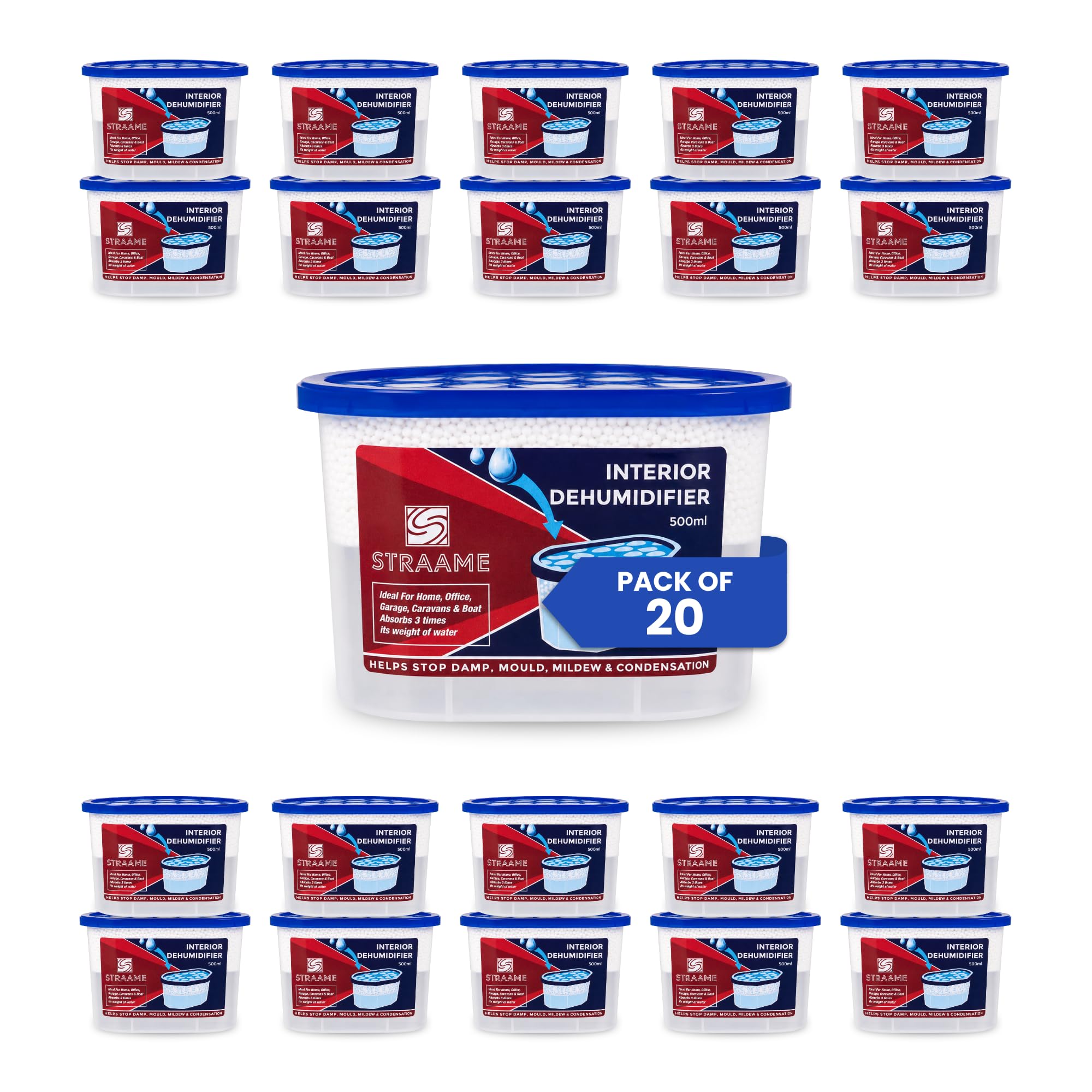 Straame Interior Dehumidifier 500ml, Moisture Absorber Crystals, Pack of 20 | No