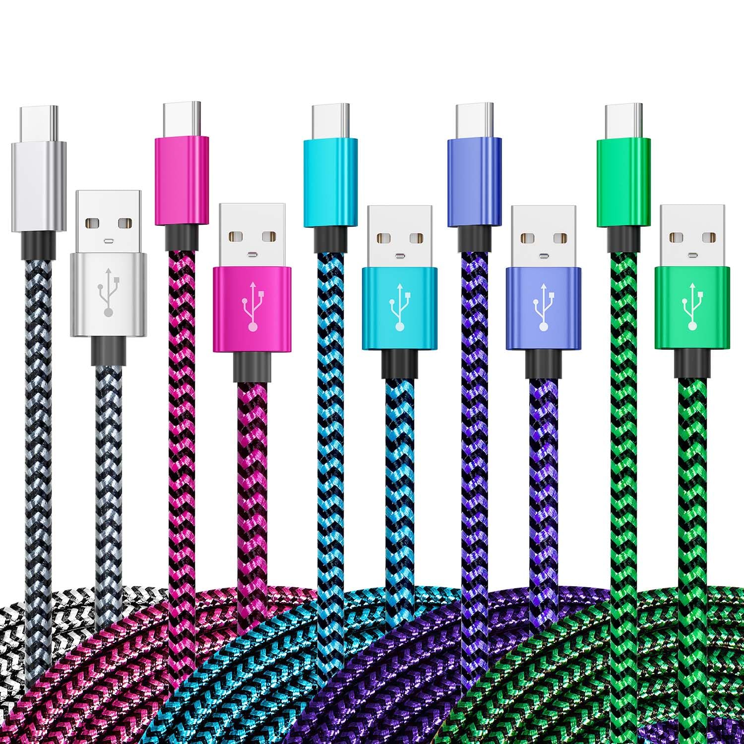Teeind USB C Cable 6ft 5Pack, 3A Fast Charging Nylon Braided Type C Cord | Tpc00