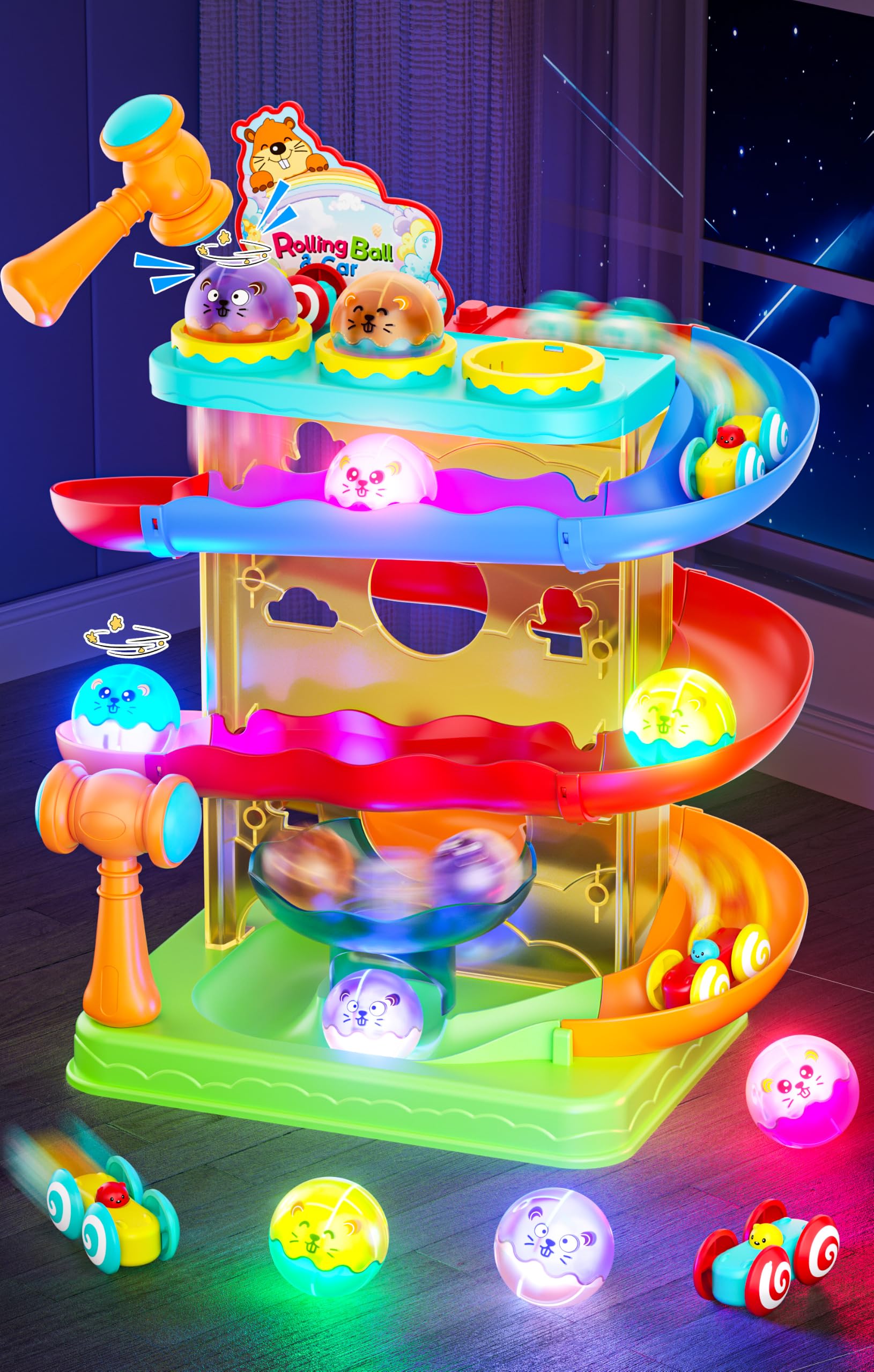 2-in-1 Ball Drop & Car Ramp Race Track Montessori Toy for Toddlers Ages 1-5 | Ha