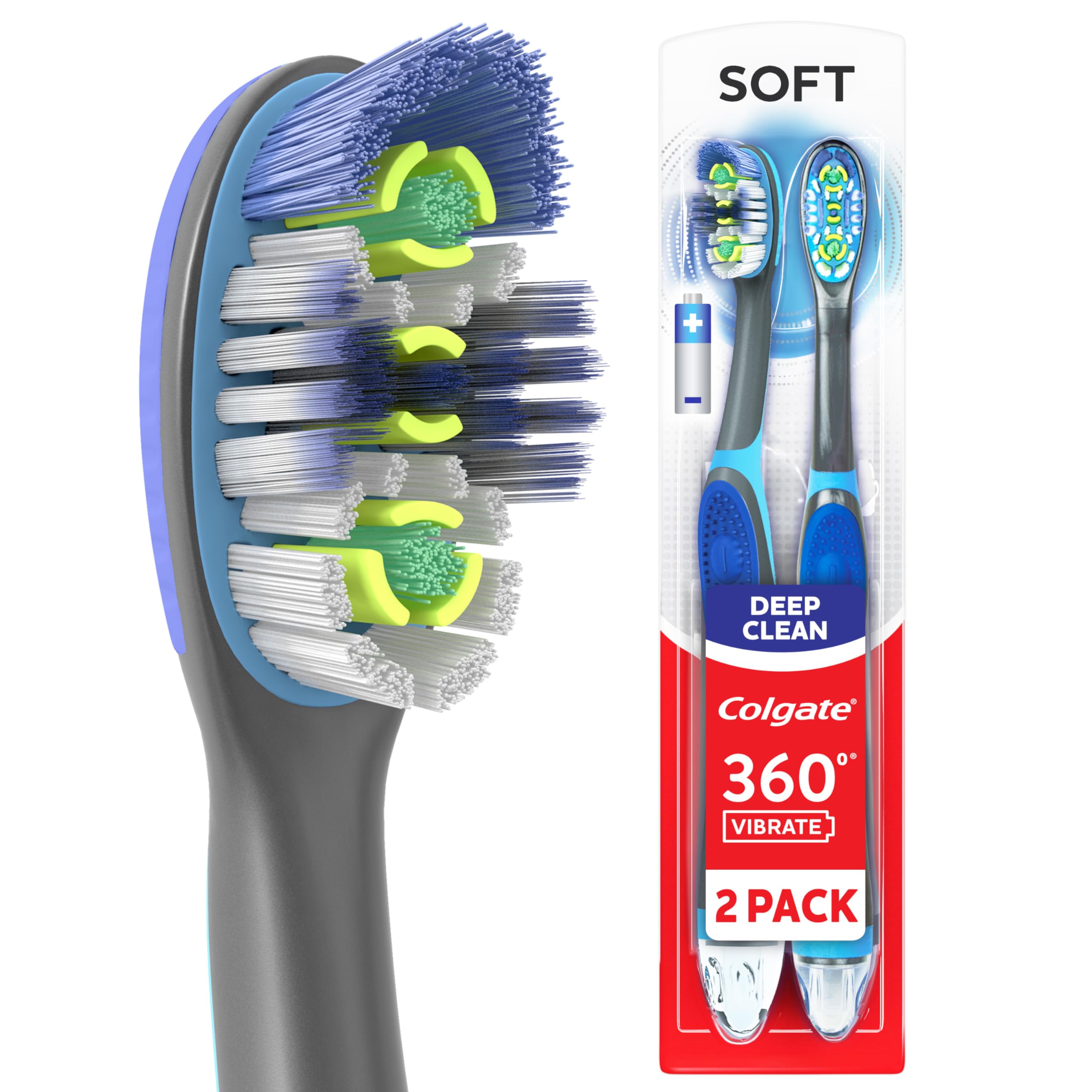 Colgate 360 Advanced Floss Tip Soft Toothbrush, 2 Pack | Adult Manual Toothbrush