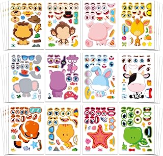 48 Animal Make-a-Face Sticker Sheets for Kids