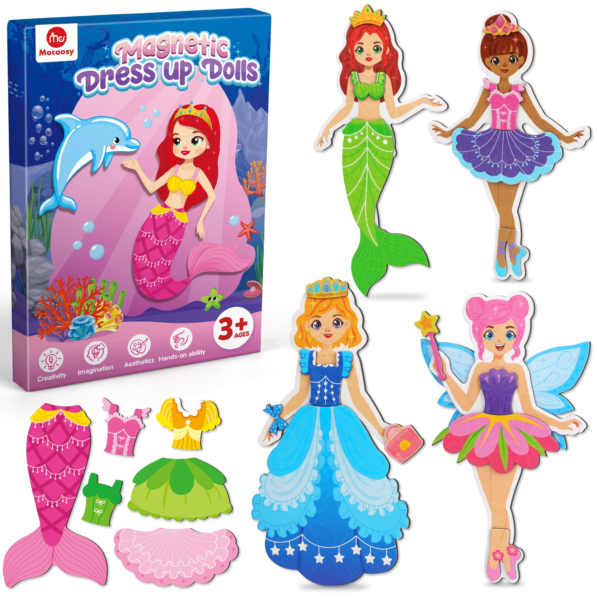 Mocoosy Magnetic Dress Up Dolls for Girls, Princess Mermaid Fairy Ballerina Magn