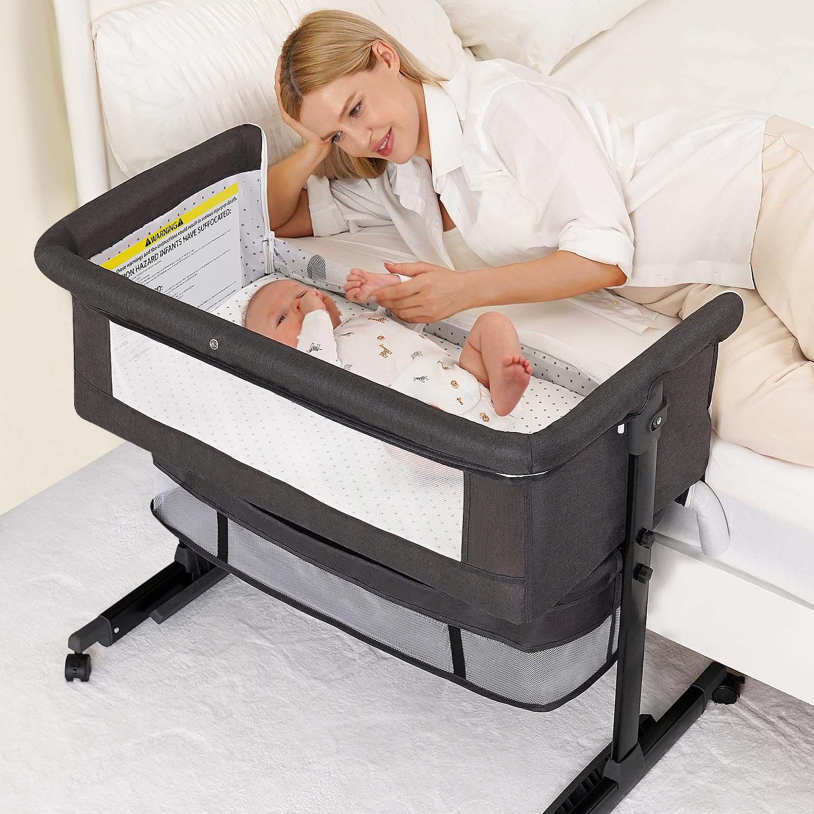 Baby Bassinet, 3 in 1 Bedside Bassinets for Baby, Bassinet Bedside Sleeper with 