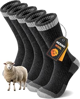 YUTYTH 5 Pairs Merino Wool Socks Mens Winter Thick Thermal Hiking Socks