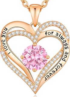 CDE Women's necklace gift, women's jewellery pendant, rose gold heart pendant, charm necklace decorated with cubic zirconia, ideal for Mother's Day, birthdays, Valentine's Day for her, mum, girlfriend