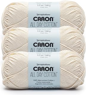 Caron All Day Cotton Yarn for Crocheting, Cream, 3-Pack | #4 Worsted Yarn, 100% Mercerized Cotton, Soft Crochet Yarn for Knitting, Amigurumi & Crafts, 173yds, 100g/3.5oz per skein