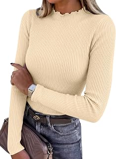 ANRABESS Long Sleeve Shirts for Women Mock Neck Ribbed Slim Fit Fall Tops