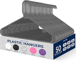 SereneLife 50 Pack Plastic Hangers | Organize Shirts, Dresses, Coats & Pants with Ease | Non-Slip Recycled ABS, Lightweight, Ultra-Thin 0.24-Inch Profile, 5.5 Lbs Capacity, Space-Saving Design | Gray