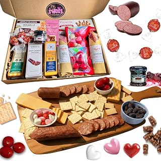 Valentines Day Deluxe Meat & Cheese Gift Basket, Gourmet Charcuterie Assortment Charcuterie Food Items, Meat Cheese Assortment, Food Gifts for Men, Valentines Day Gifts for Him - 13-item Bundle
