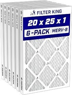Filter King 20x25x1 Air Filter MERV 8, AC Furnace Filters (6-Pack) | Dust & Allergy Control (Actual Size: 19.5 x 24.5 x .75)