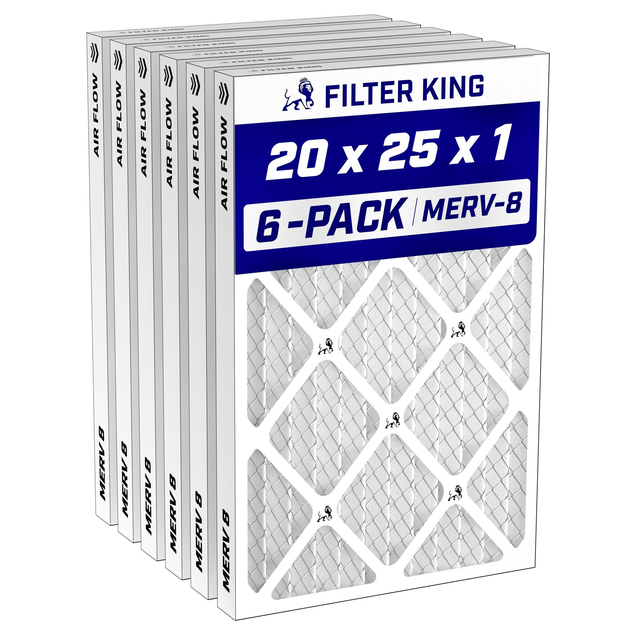 Filter King 20x25x1 Air Filter MERV 8, AC Furnace Filters (6-Pack) | Dust & Alle