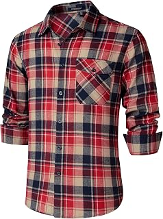 HISDERN Men's Long Sleeve Casual Plaid Flannel Shirt Checked Tartan Button Down Shirts for Men S-4XL