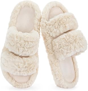 RockDove Women’s Open Toe Slippers with Arch Support, Memory Foam House Slippers, Soft Fuzzy Indoor Outdoor Slippers for All-Day Comfort
