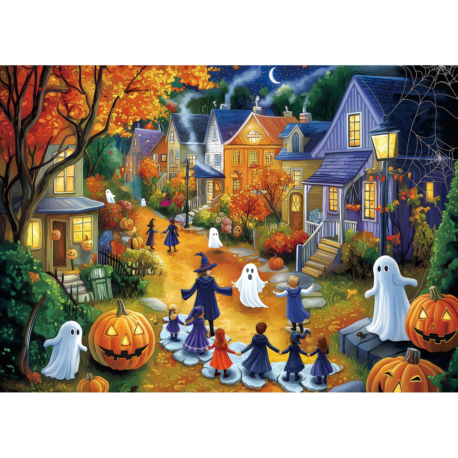 Halloween 1000 Piece Puzzle for Adults Jigsaw Puzzle Spooky Trick-or-Treat Scene