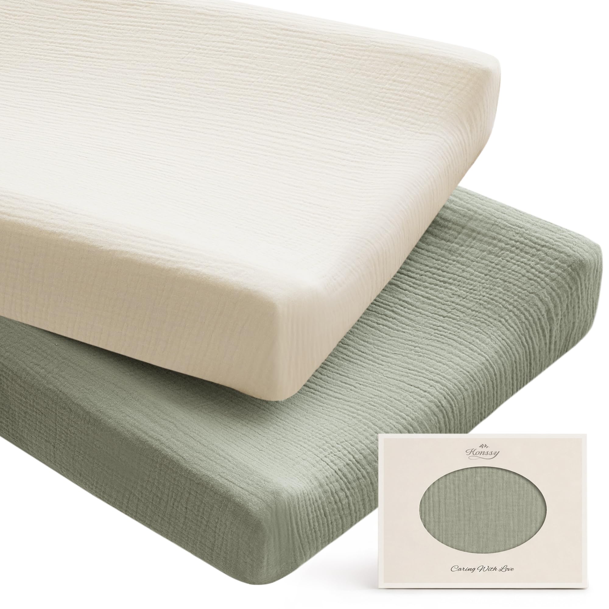 Konssy 100% Cotton Muslin Changing Pad Cover 2 Pack, 32"x16" Standard 