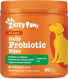 Zesty Paws Probiotics for Dogs - Gut Health Soft Chews, Pumpkin, 90 Ct | Probiotics for Dogs Soft Chews for Gut Health & Digestive Support