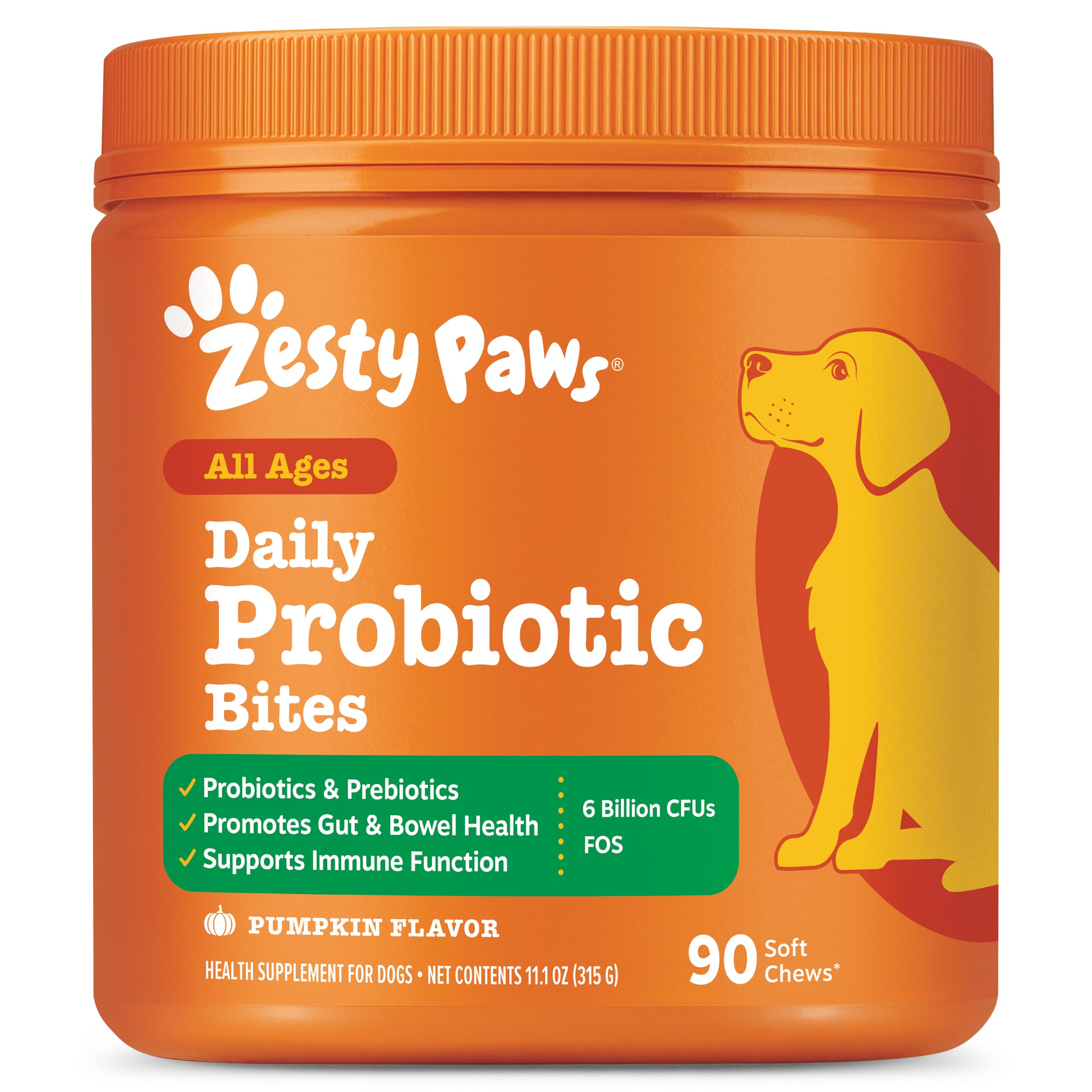 Zesty Paws Probiotics for Dogs - Gut Health Soft Chews, Pumpkin, 90 Ct | Probiot