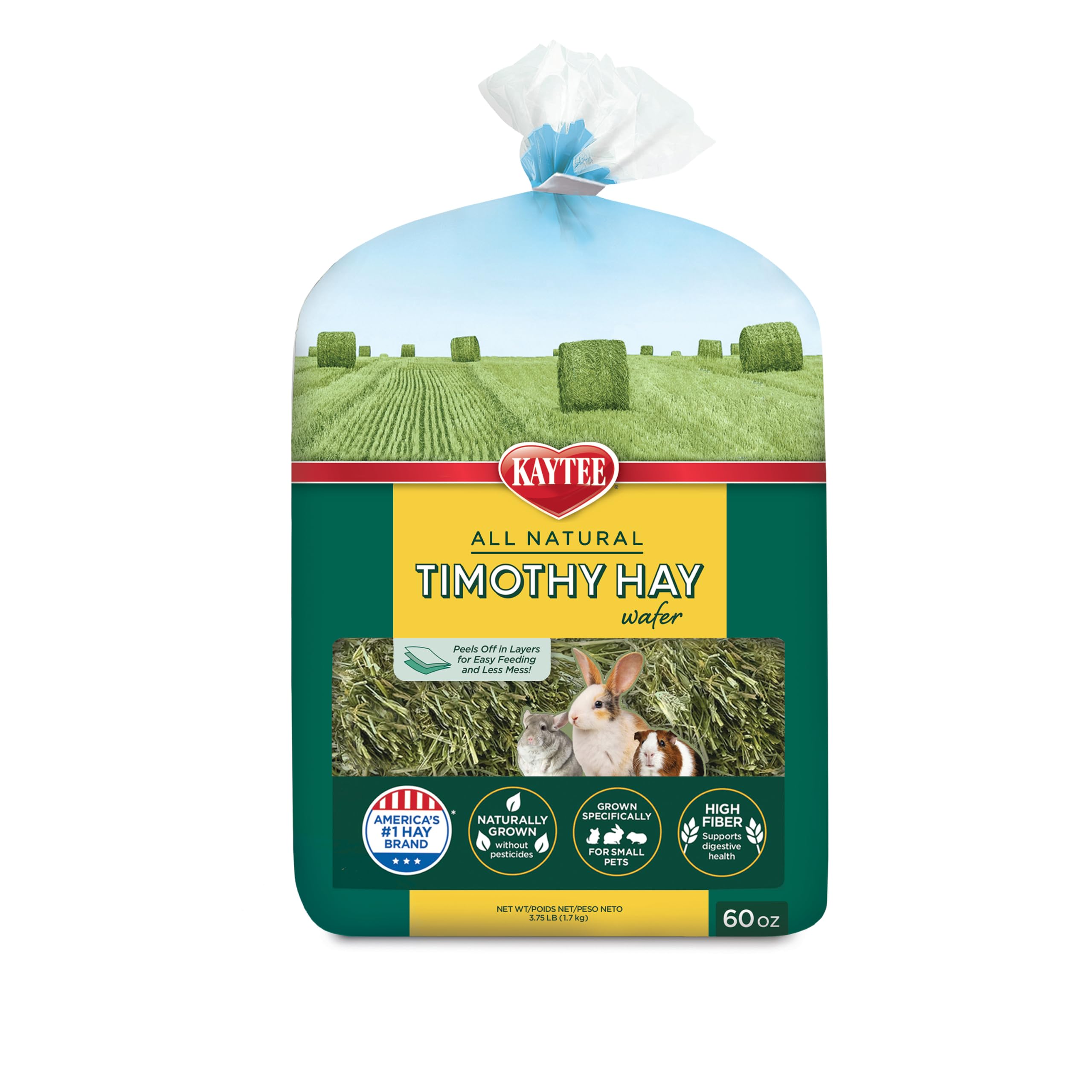 Kaytee Wafer Cut Timothy Hay for Rabbit & Guinea Pigs, 60 Ounce | Less mess. Rab