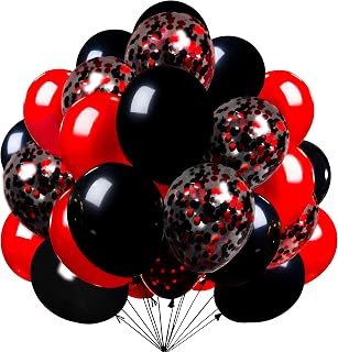 Firomi Red and Black Latex Balloons 12 Inch 70 pack Set (with 2 Ribbons) | Black and Red Confetti Balloons for Birthday Wedding Party