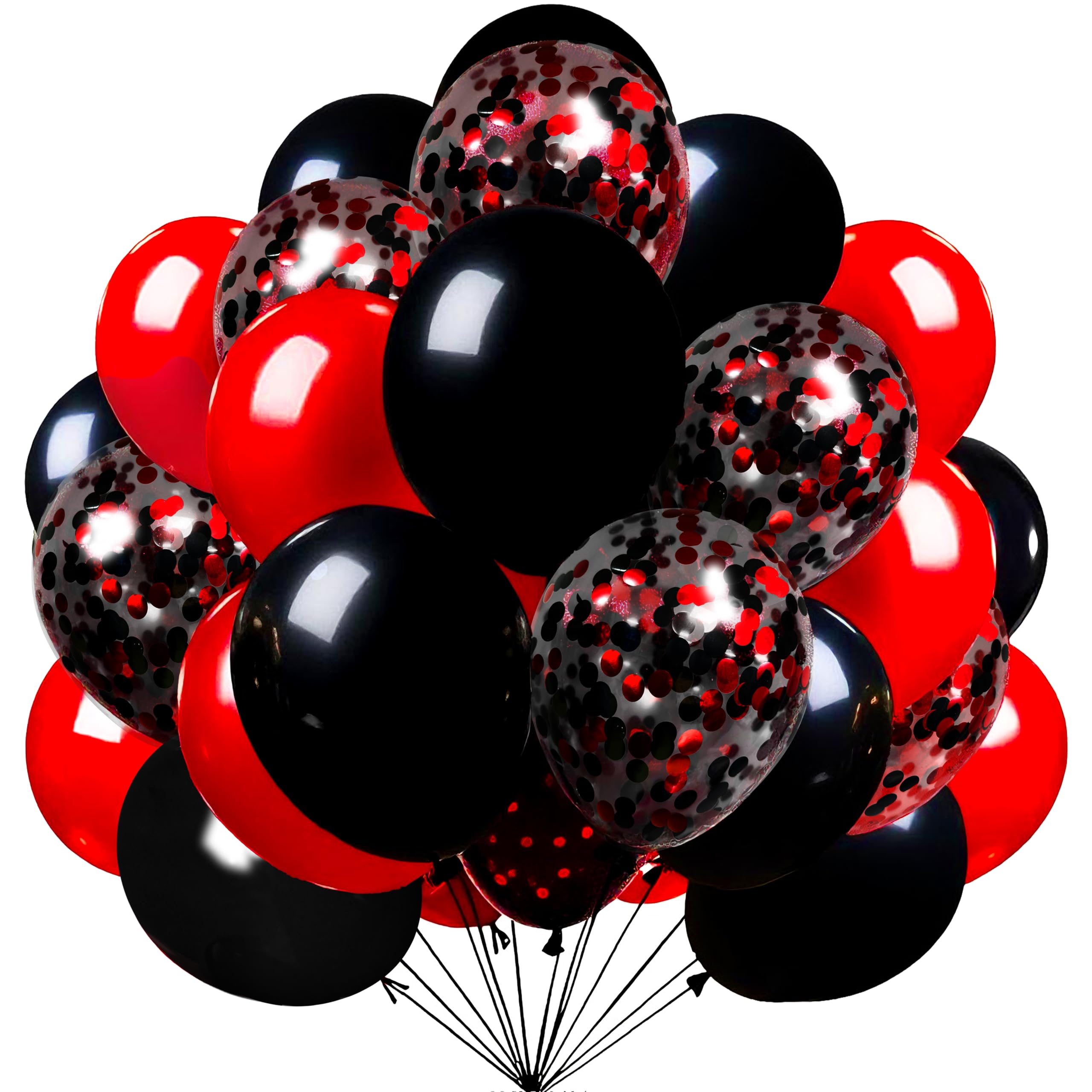 Firomi Red and Black Latex Balloons 12 Inch 70 pack Set (with 2 Ribbons) | Black