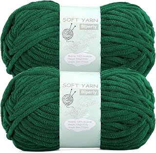 Chunky Chenille Yarn Velvet Soft Super Bulky Size 6 for Crocheting Knitting, Baby Blanket Yarn, 100g 71 Yds per Skein, Easy to Use for Scarves, Amigurumi, Crafts (2, Dark Green)