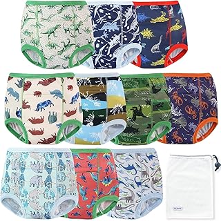 EZ Moms 10 Packs High Waist Potty Training Underwear for Boys Double Absorption Toddler Training Pants 3T-4T Reusable Dinosaur Toddler Underwear Boys 3T Kid Confident Pee Pants with a Laundry Bag