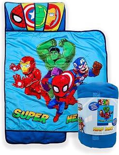 Jay Franco Kids Nap Mat with Embedded Pillow &amp; Blanket – Soft 46"x20" Microfiber Sleeping Bag with Name Tag &amp; Handle