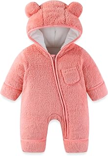 AiWMGL Newborn Baby Bear Outfit With Fold-Over Mittens and Footies Girls Boys Winter Fleece Clothes Hooded Romper Snowsuit
