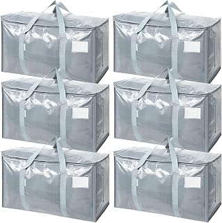 TICONN 6 Pack Extra Large Moving Bags Heavy Duty with Zippers & Carrying Handles, Durable Storage Bags Moving Boxes for Closet Organizers and Storage (6 Pack, Light Grey)