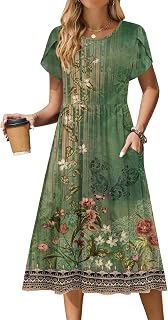 Zeagoo Women's Summer Short Sleeve Dresses with Pockets Casual A Line Swing Loose Floral T-Shirt Dress Beach Dress