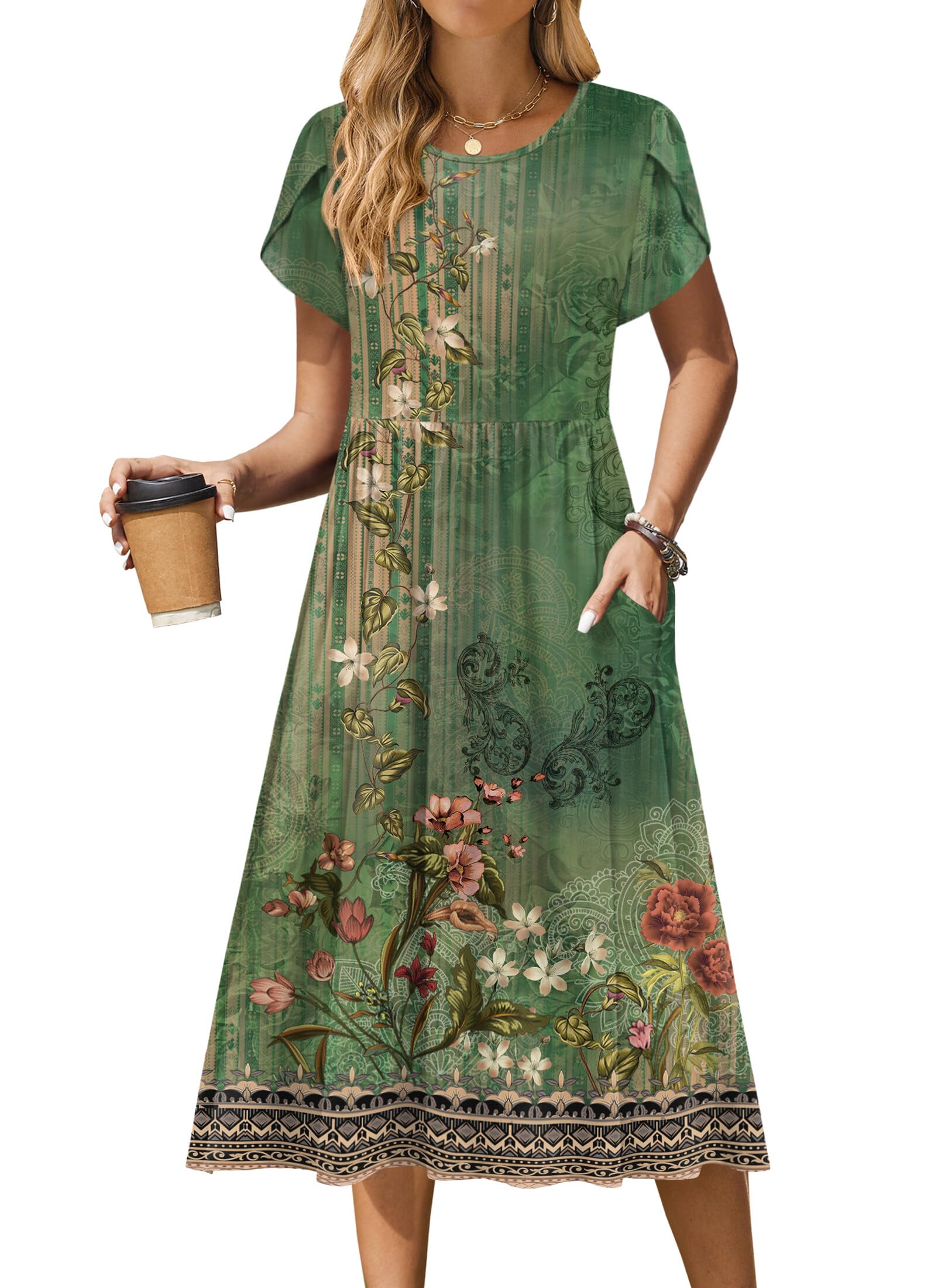 Zeagoo Women's Summer Short Sleeve Dresses with Pockets Casual A Line Swing Loos
