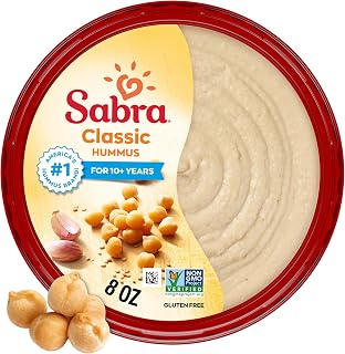 Sabra Classic Hummus Dip for Healthy Snacking & Sharing - 8 Oz | Smooth & Creamy Hummus for Dipping Vegetables & Snacks - Non-GMO, Vegan, Gluten-Free, Kosher & Vegetarian