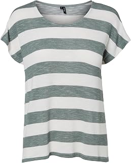 VERO MODA Women's Crew Neck Striped T-Shirt