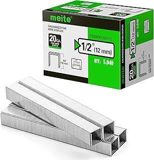 meite 20 Gauge Staples, 1/2" (12.5mm) Crown, 1/2-Inch Length, 5,040 PCS | Galvanized Heavy Duty Staples for Pneumatic, Electric 20GA Stapler, for Upholstery, Crafts, Fits MT5016S, MT5016SLN