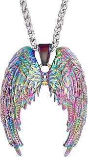 Angel Wings Pendant Necklace Stainless Steel Jewelry Unisex Symbol of Purity, Courage, Love and Harmony Elegant Accessories for Men/Women (Silver/Gold)