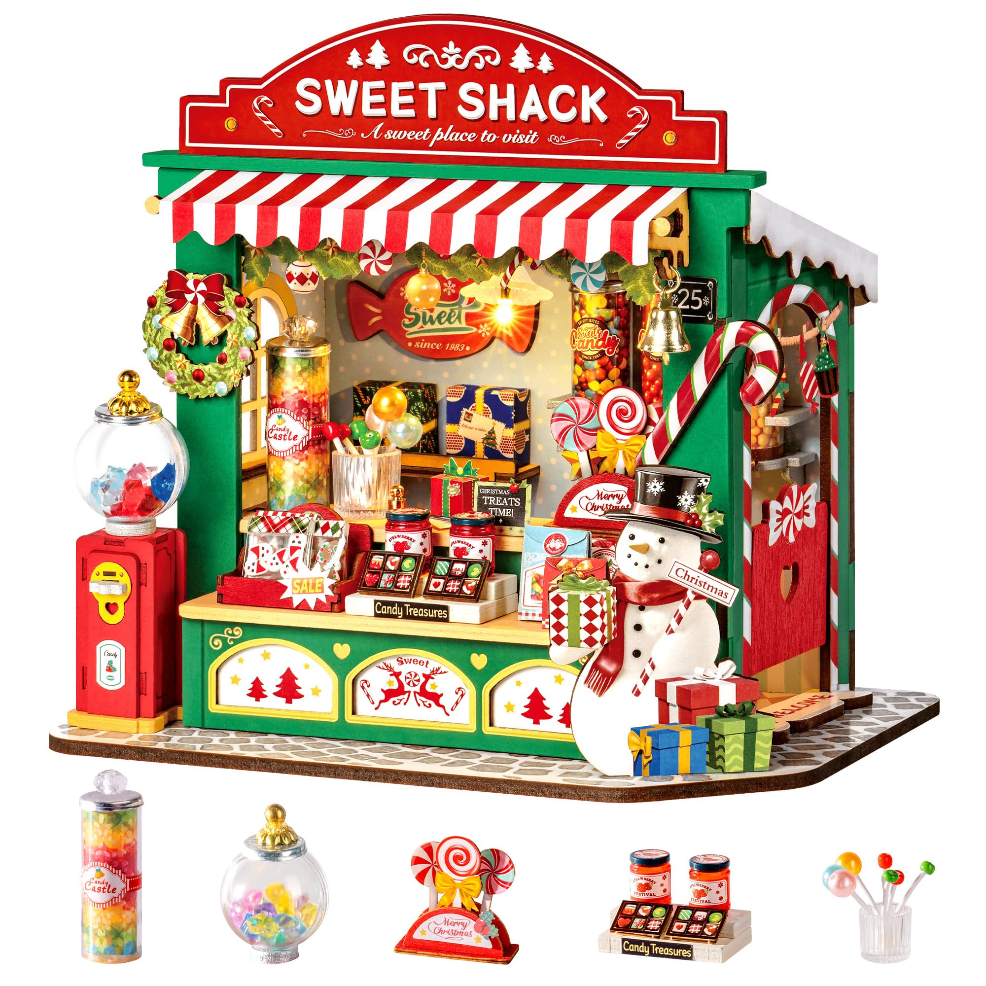 Rolife Christmas Candy Stand DIY Miniature Dollhouse Kit Gift for Adults | 1:28 
