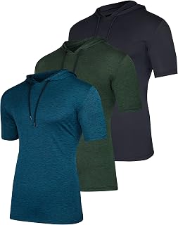 3 Pack Men's Dry Fit Short Sleeve Hoodies Shirts Athletic Workout Gym