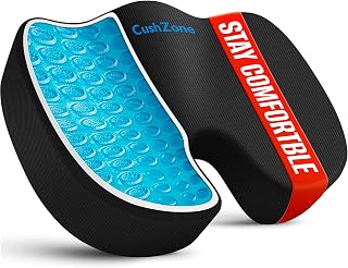Gel Seat Cushion, Cooling Memory Foam Cushion for Office Chair, Black | Chair Cushion for Long Sitting, Sciatica, Tailbone & Back Pain Relief, Removable Cover, Ideal for Office Workers, Car Drivers
