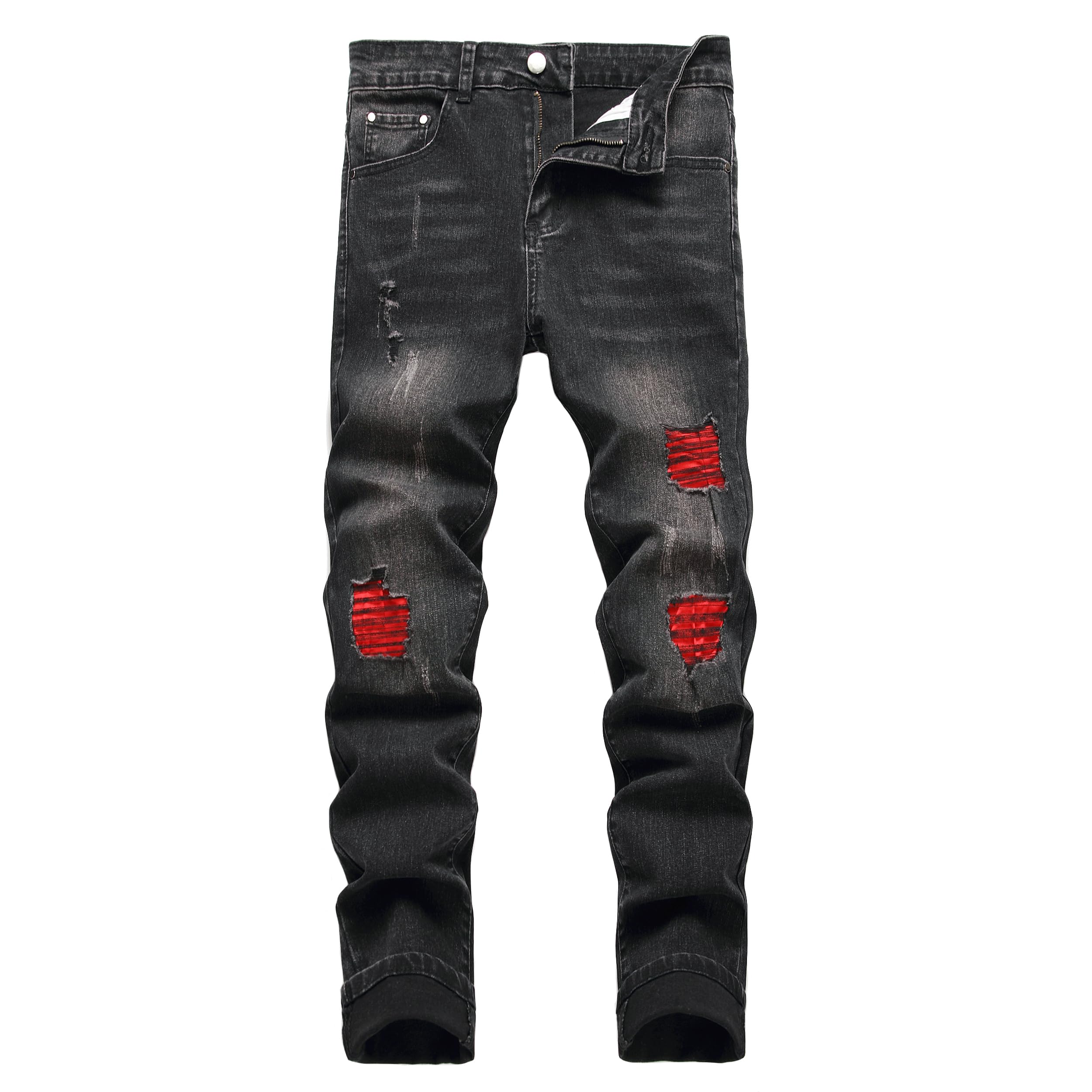 Men's Slim Fit Stretch Jeans Ripped Skinny Jeans for Men, Fashion Straight Leg C
