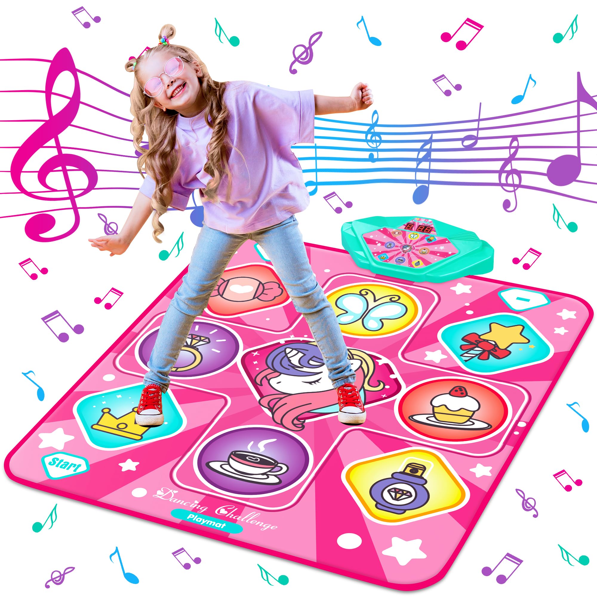 Unicorn Dance Mat for Girls, LED Music Pad, 5 Game Modes, Gift for Kids 3+ | Adj