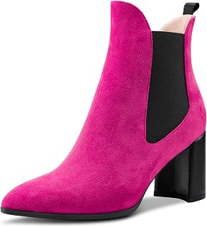 Aachcol Women's Chelsea Ankle Boots Closed Toe Slip-on Chunky Block High Heel Suede 7.5 cm