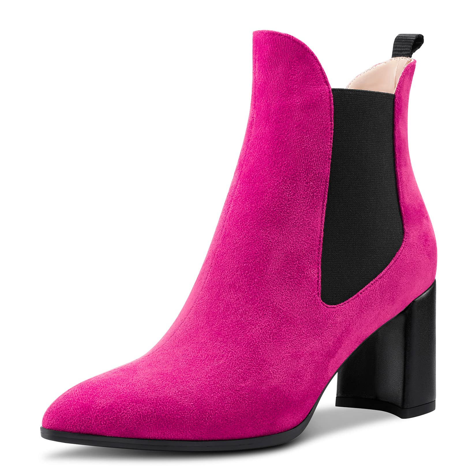 Aachcol Women's Chelsea Ankle Boots Closed Toe Slip-on Chunky Block High Heel Su
