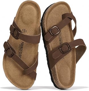 Project Cloud Summer Sandals for Women Genuine Leather Slide Women 100% Natural Cork Footbed Women Slide Sandals with Strap Women Sandals Comfortable Spring Break Clothes Women Footwear (Lian)