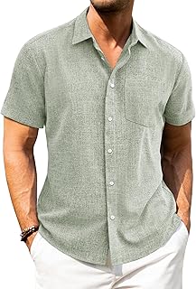 J.VER Chemise à manches courtes en lin pour homme - Coupe droite - Style décontracté - Pour l'été et la plage, vert clair, M