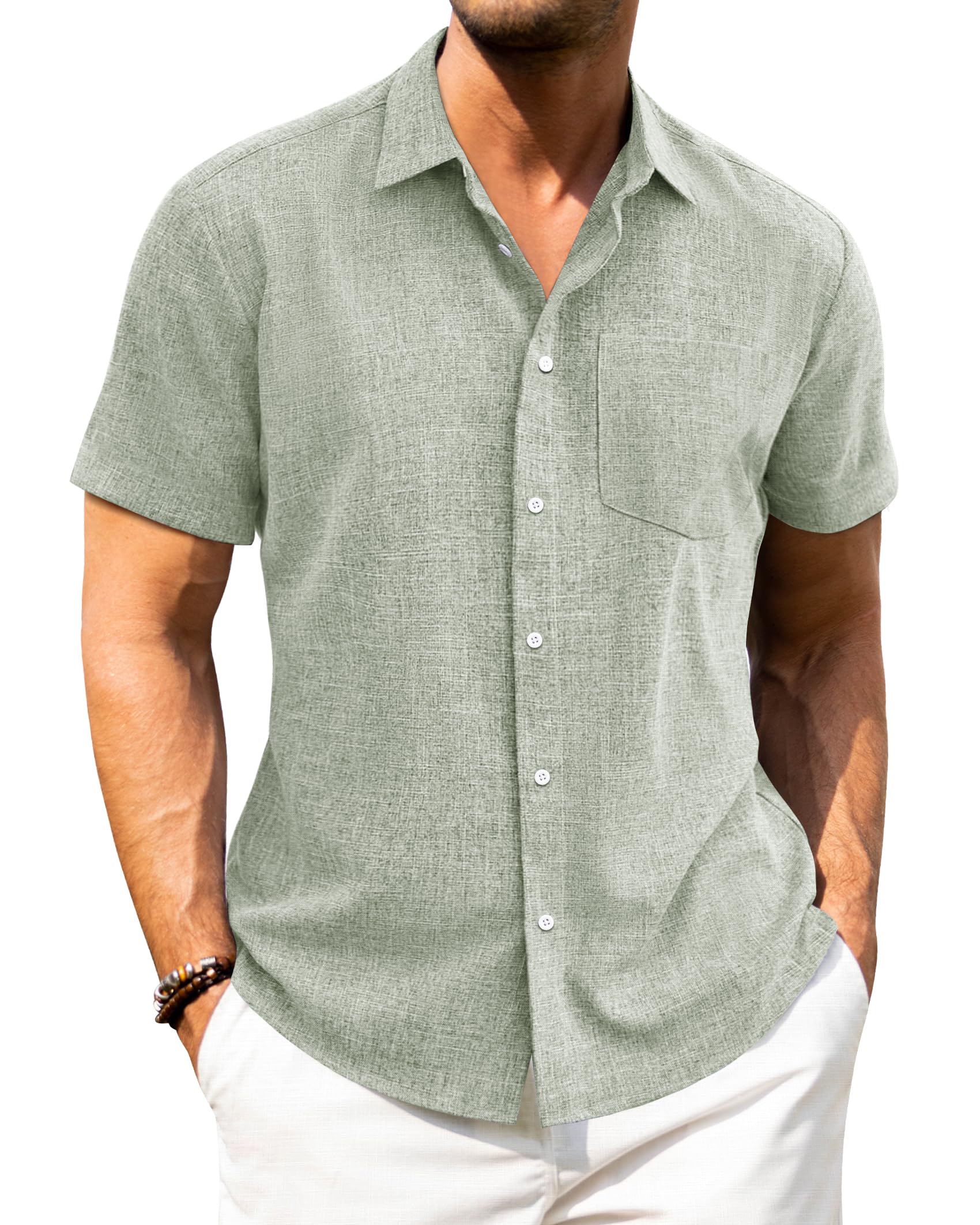 J.VER Chemise à manches courtes en lin pour homme - Coupe droite - Style décontr