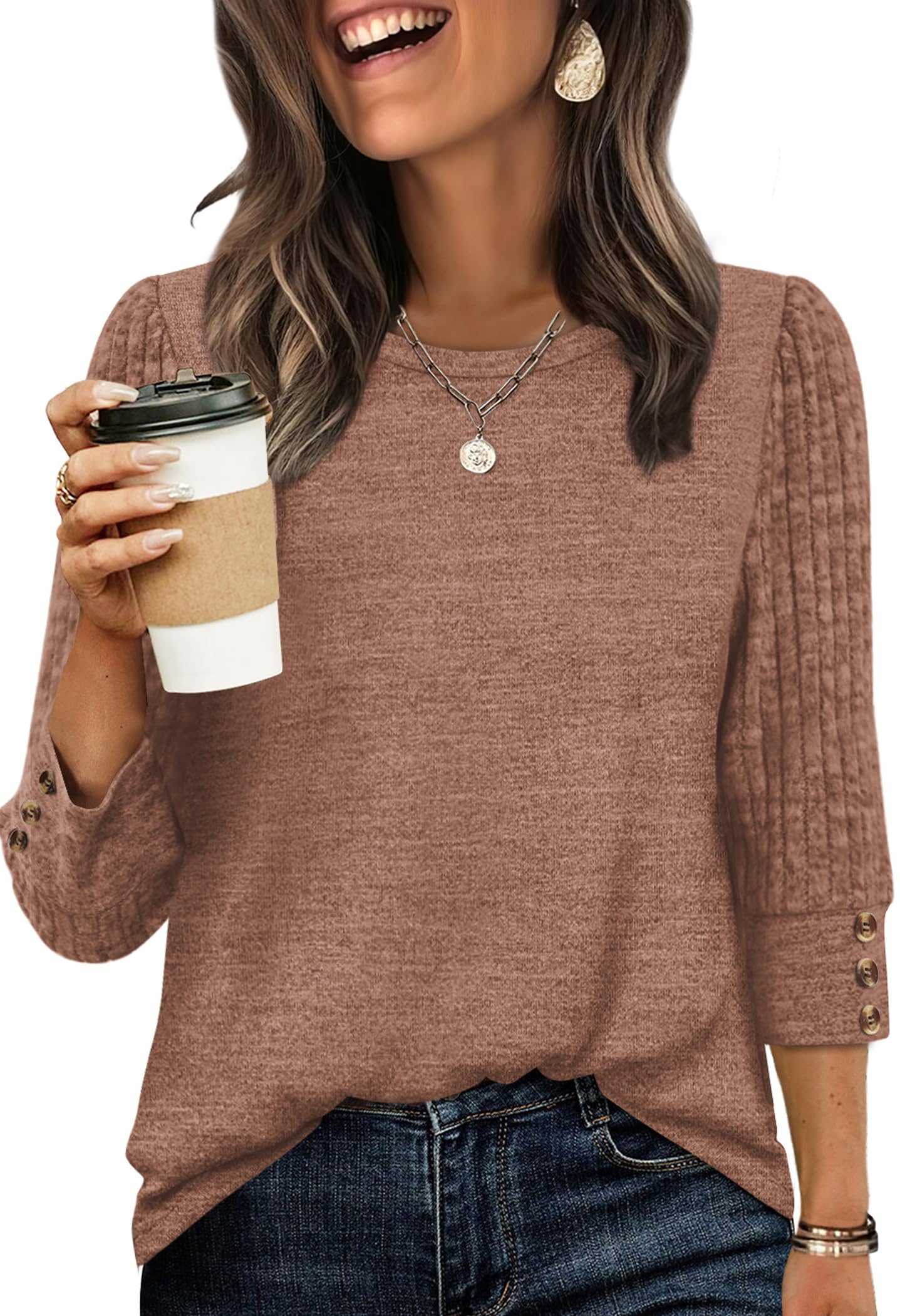 WIHOLL 3/4 Length Sleeve Womens Tops Sweaters Shirts Lightweight Spring Outfits 