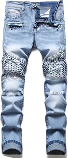 RXXKKK Mens Classic Zip Biker Regular Fit Flex Jeans
