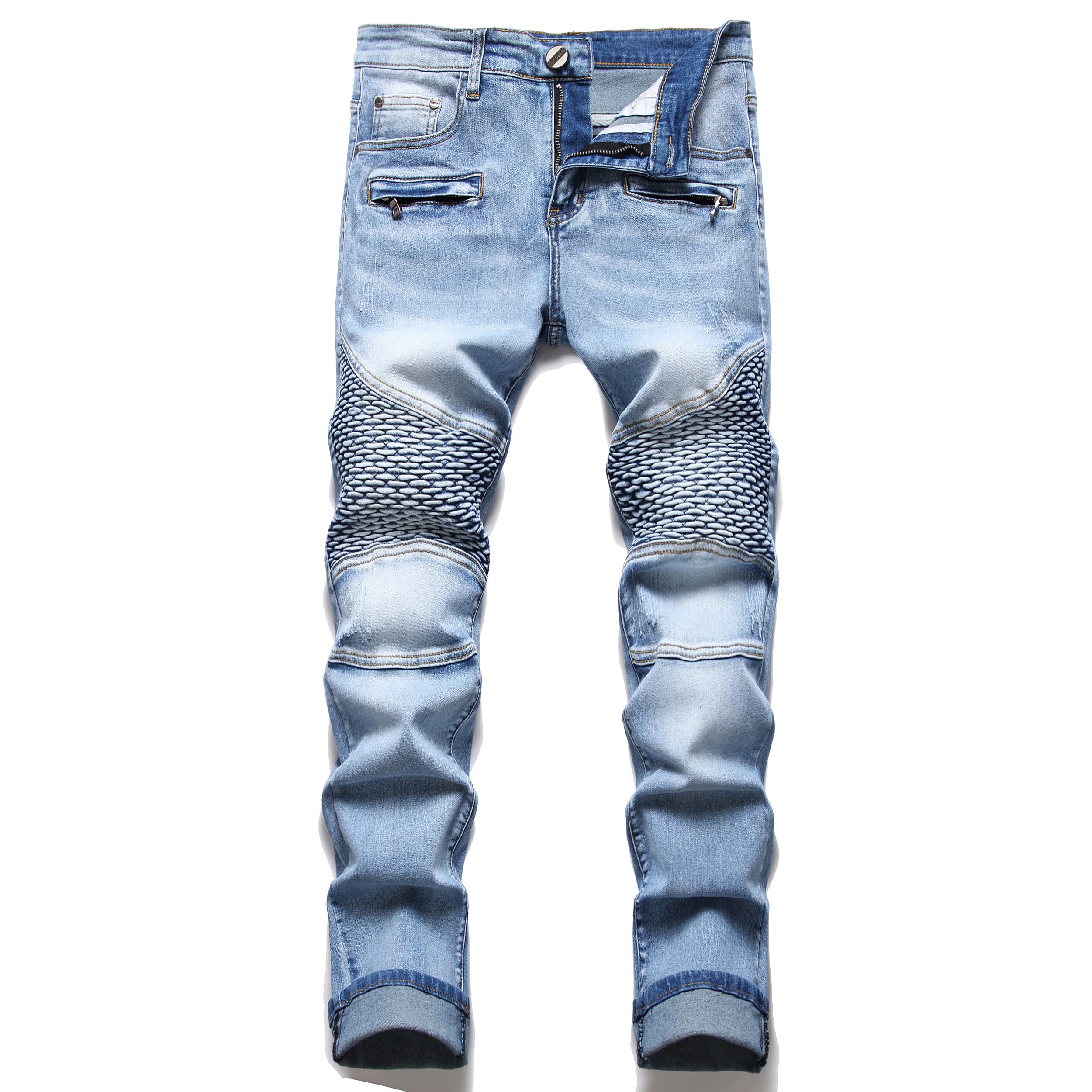 RXXKKK Mens Classic Zip Biker Regular Fit Flex Jeans